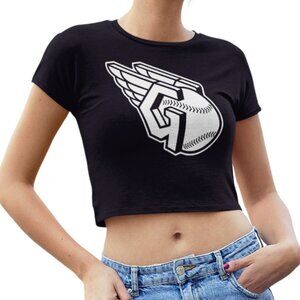 NEW Cleveland Guardians G Wing Ball Team Color Pop Form Fit Crop Top Shirt BLACK